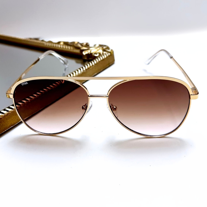 Otra Eyewear | Charlie Classic Aviator Gold Frame Sunglasses in Brown to Pink Fade