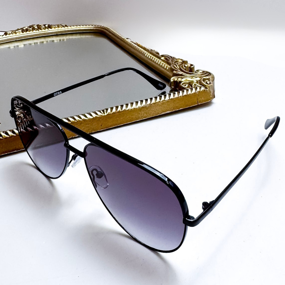Otra Eyewear | Era Classic Aviator Black Frame Sunglasses in Smoke Fade