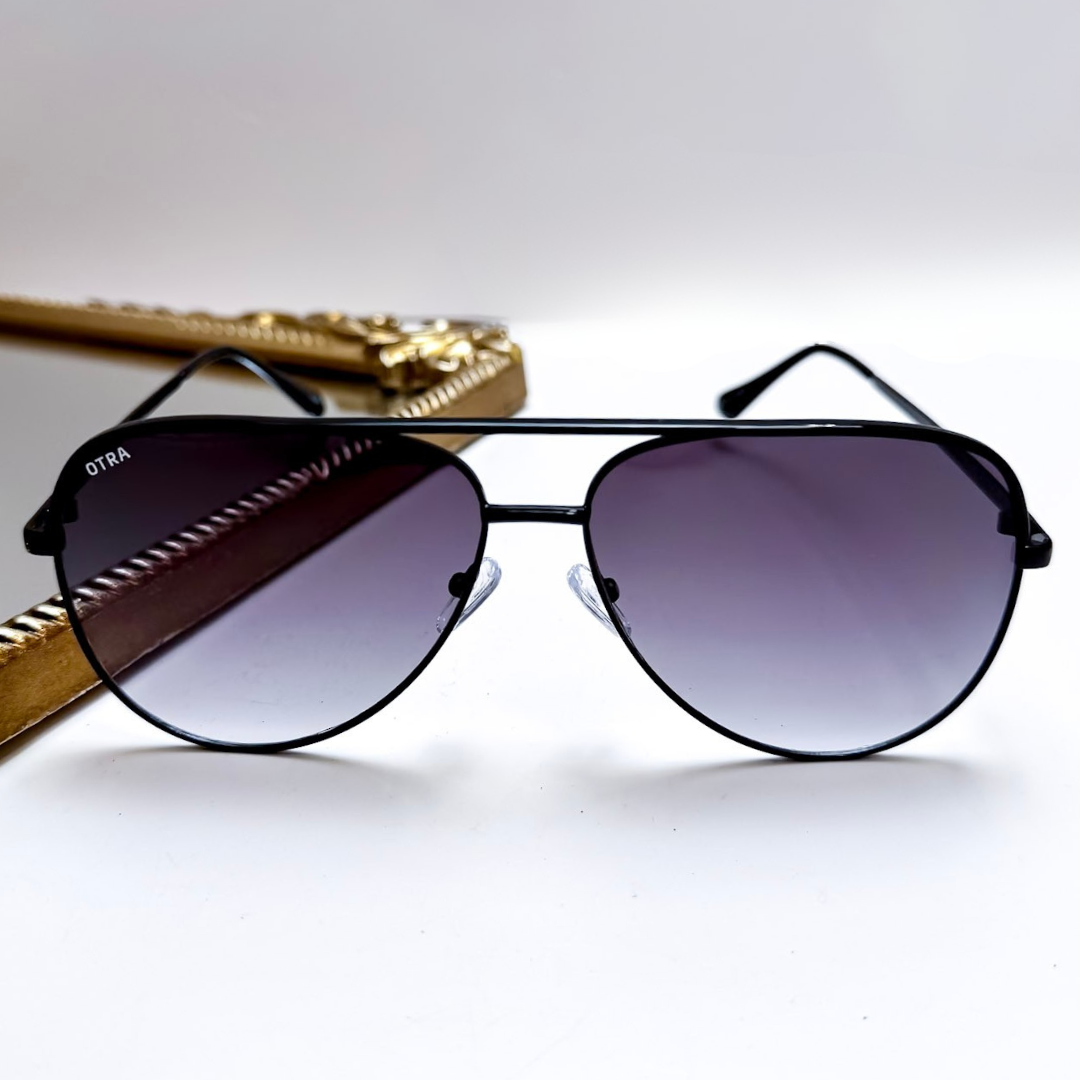 Otra Eyewear | Era Classic Aviator Black Frame Sunglasses in Smoke Fade