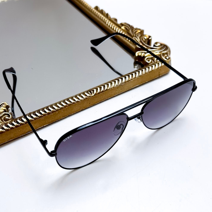 Otra Eyewear | Era Classic Aviator Black Frame Sunglasses in Smoke Fade
