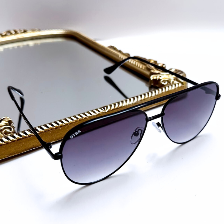 Otra Eyewear | Era Classic Aviator Black Frame Sunglasses in Smoke Fade