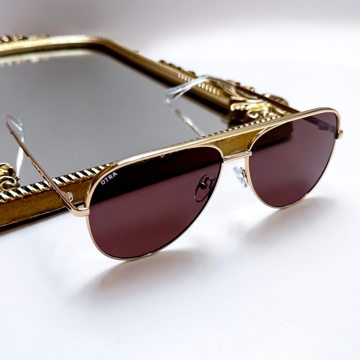 Otra Eyewear | Era Classic Aviator Gold Frame Sunglasses in Smokey Brown