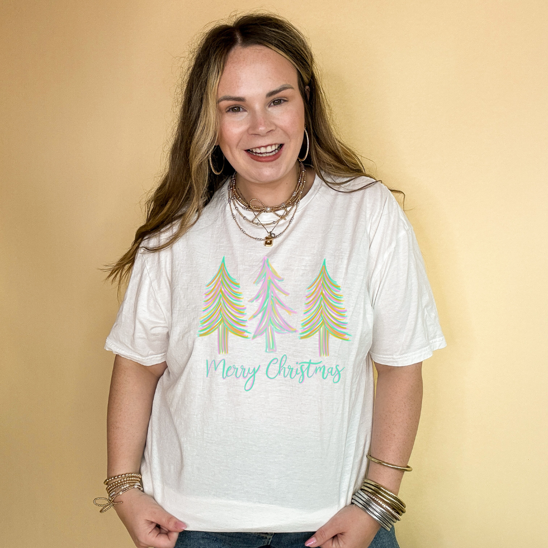 Online Exclusive | Merry Christmas Pastel Christmas Tree Graphic Tee in Multiple Color Options