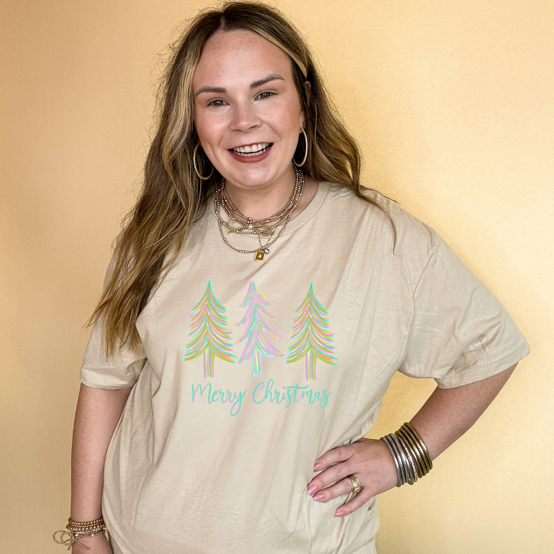 Online Exclusive | Merry Christmas Pastel Christmas Tree Graphic Tee in Multiple Color Options