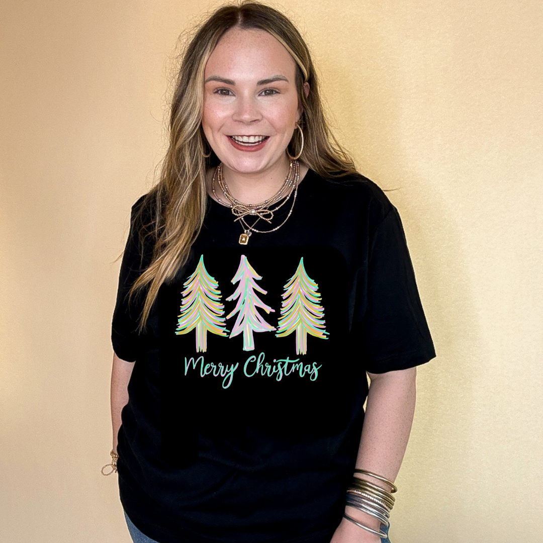 Online Exclusive | Merry Christmas Pastel Christmas Tree Graphic Tee in Multiple Color Options