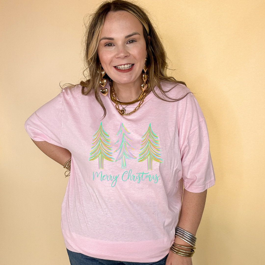 Online Exclusive | Merry Christmas Pastel Christmas Tree Graphic Tee in Multiple Color Options