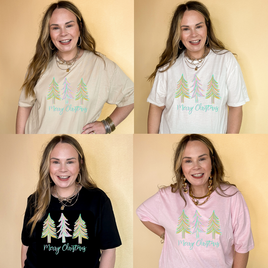 Online Exclusive | Merry Christmas Pastel Christmas Tree Graphic Tee in Multiple Color Options