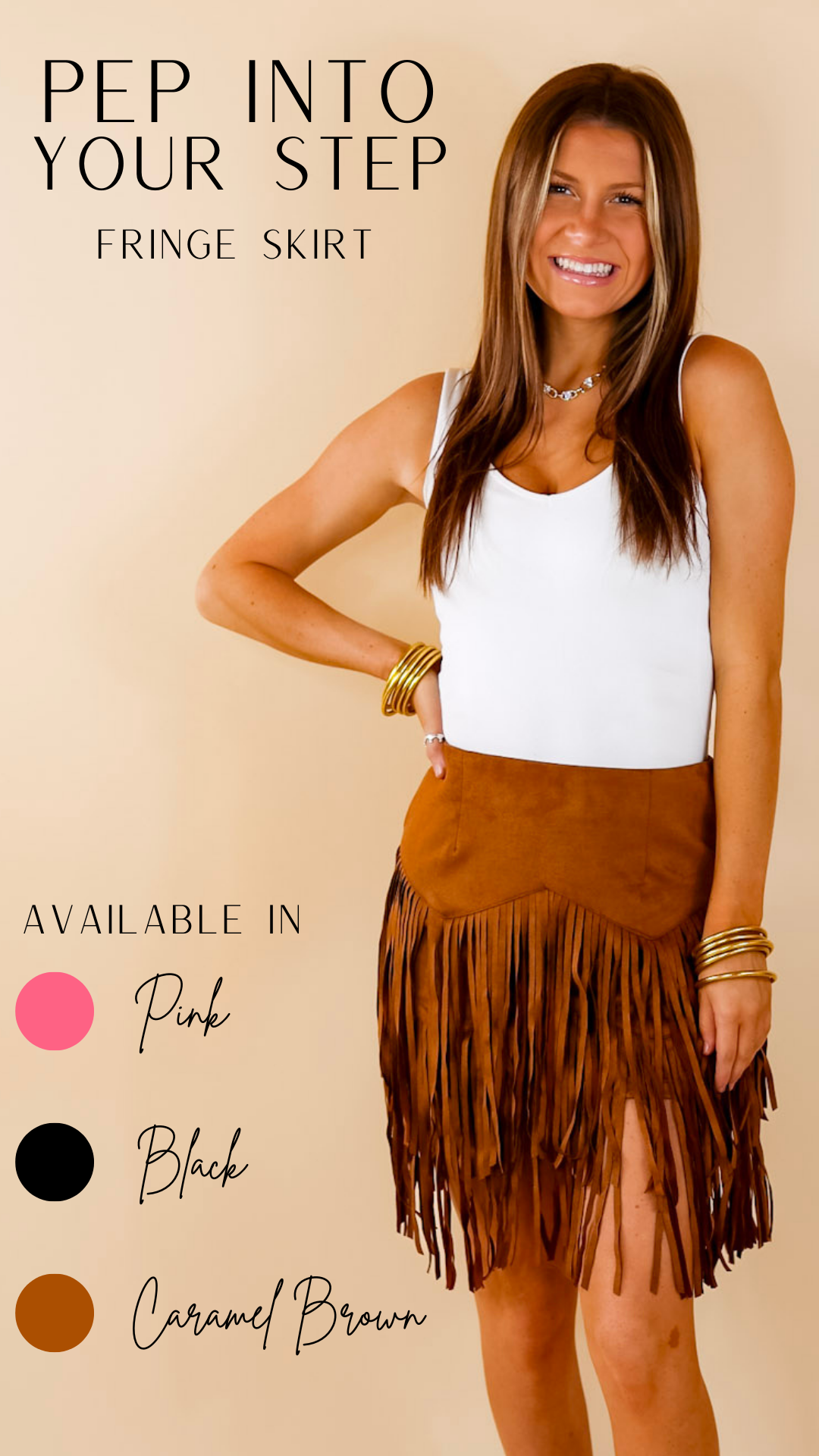 Pep Into Your Step Suede Fringe Skirt in Camel Brown - Giddy Up Glamour Boutique