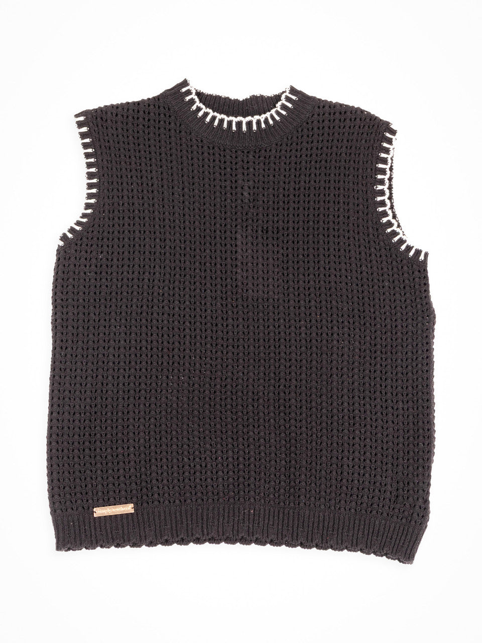 Simply Southern | Olivia Large Knit Sweater Vest with Contrast White Stitching in Black