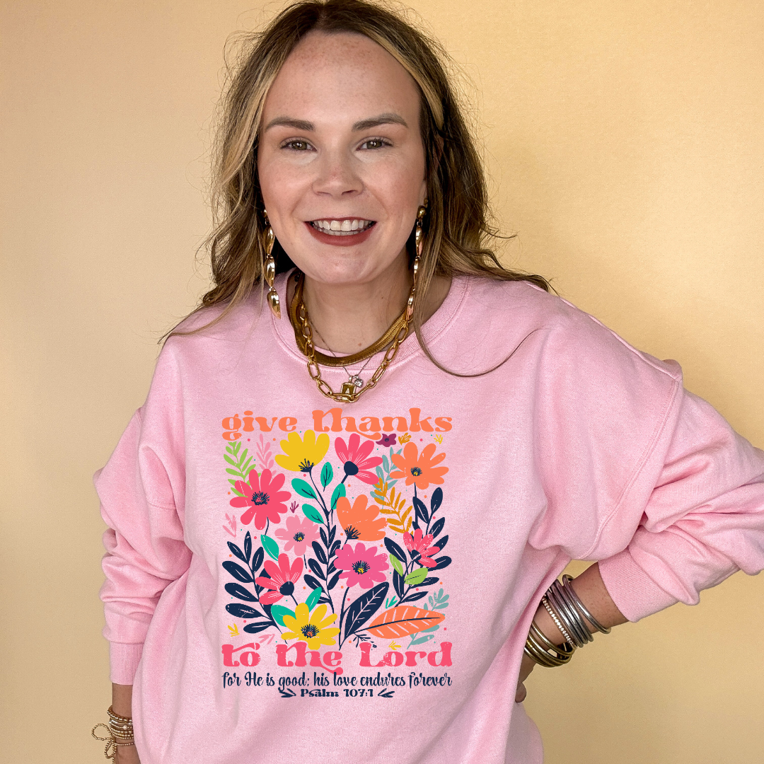 Online Exclusive | Psalm 107:1 Wildflower Wonder Graphic Sweatshirt in Multiple Color Options