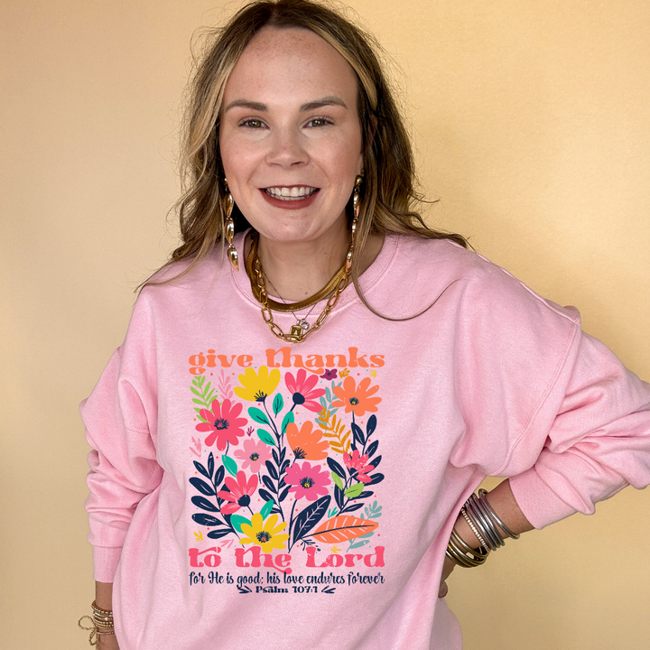 Online Exclusive | Psalm 107:1 Wildflower Wonder Graphic Sweatshirt in Multiple Color Options