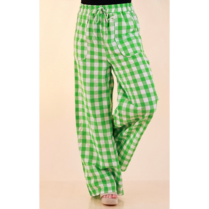 Pairs Well with Others Gingham Print Drawstring Pants with Elastic Waistband in Green