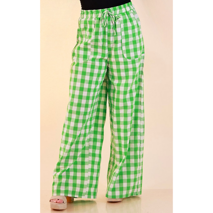 Pairs Well with Others Gingham Print Drawstring Pants with Elastic Waistband in Green