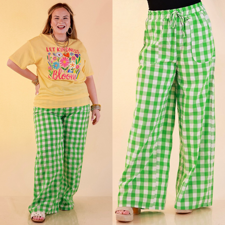 Pairs Well with Others Gingham Print Drawstring Pants with Elastic Waistband in Green