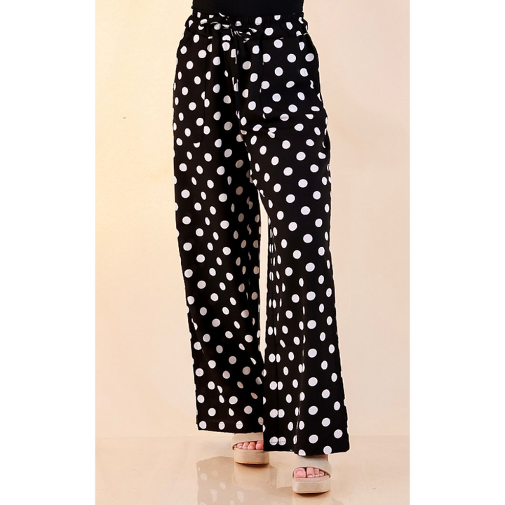 Pairs Well with Others Polka Dot Print Drawstring Pants with Elastic Waistband in Black