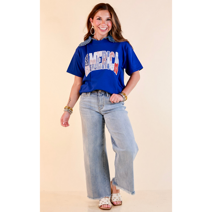 Patchwork Patriot America Patchwork Short Sleeve Graphic Tee in Royal Blue