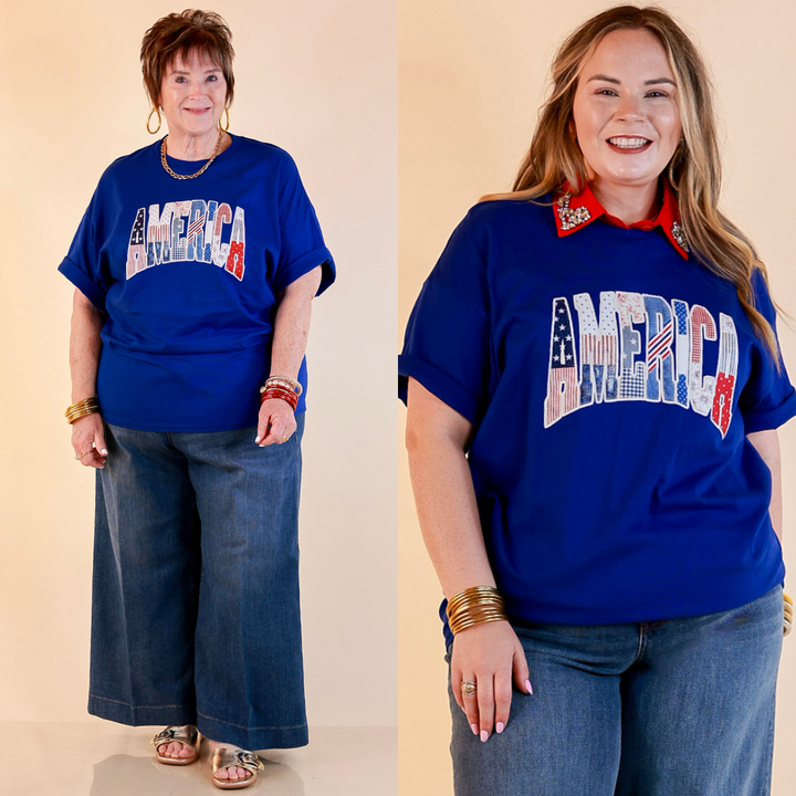 Patchwork Patriot America Patchwork Short Sleeve Graphic Tee in Royal Blue