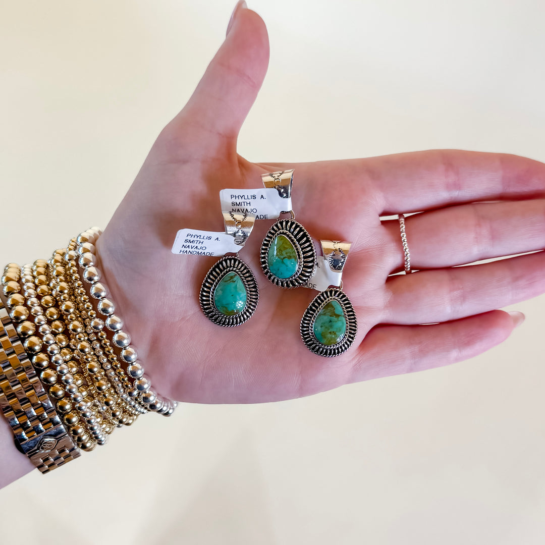 Phyllis A. Smith | Navajo Handmade Sterling Silver Teardrop Necklace Pendant in Kingman Turquoise