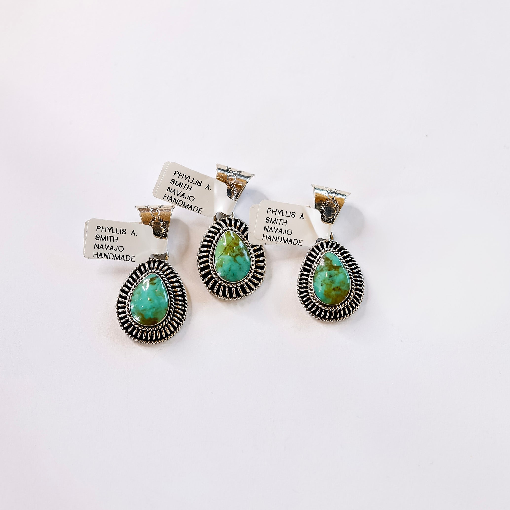 Phyllis A. Smith | Navajo Handmade Sterling Silver Teardrop Necklace Pendant in Kingman Turquoise