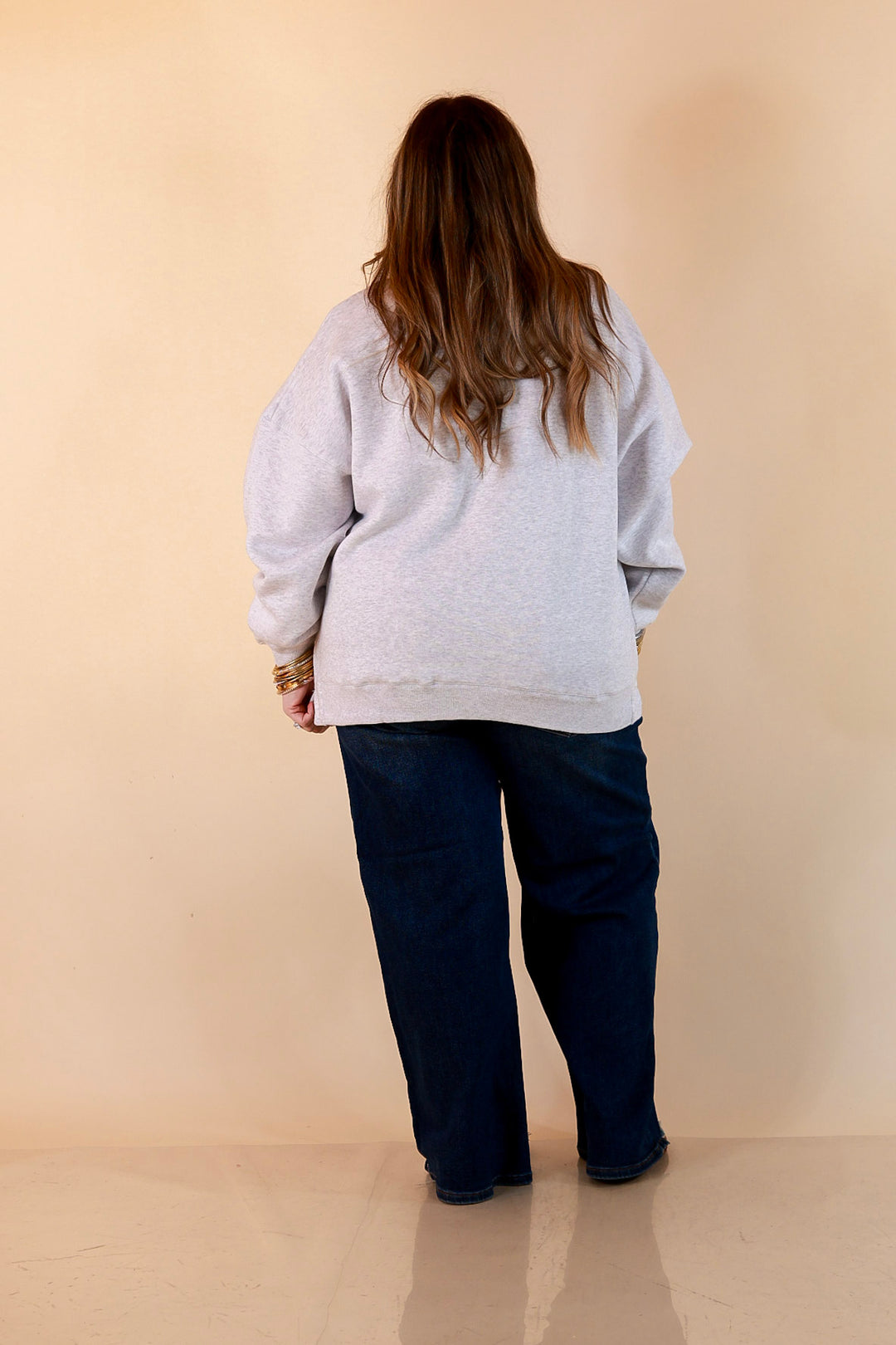 Plaid Tidings Christmas Crew Sweatshirt in Heather Gray