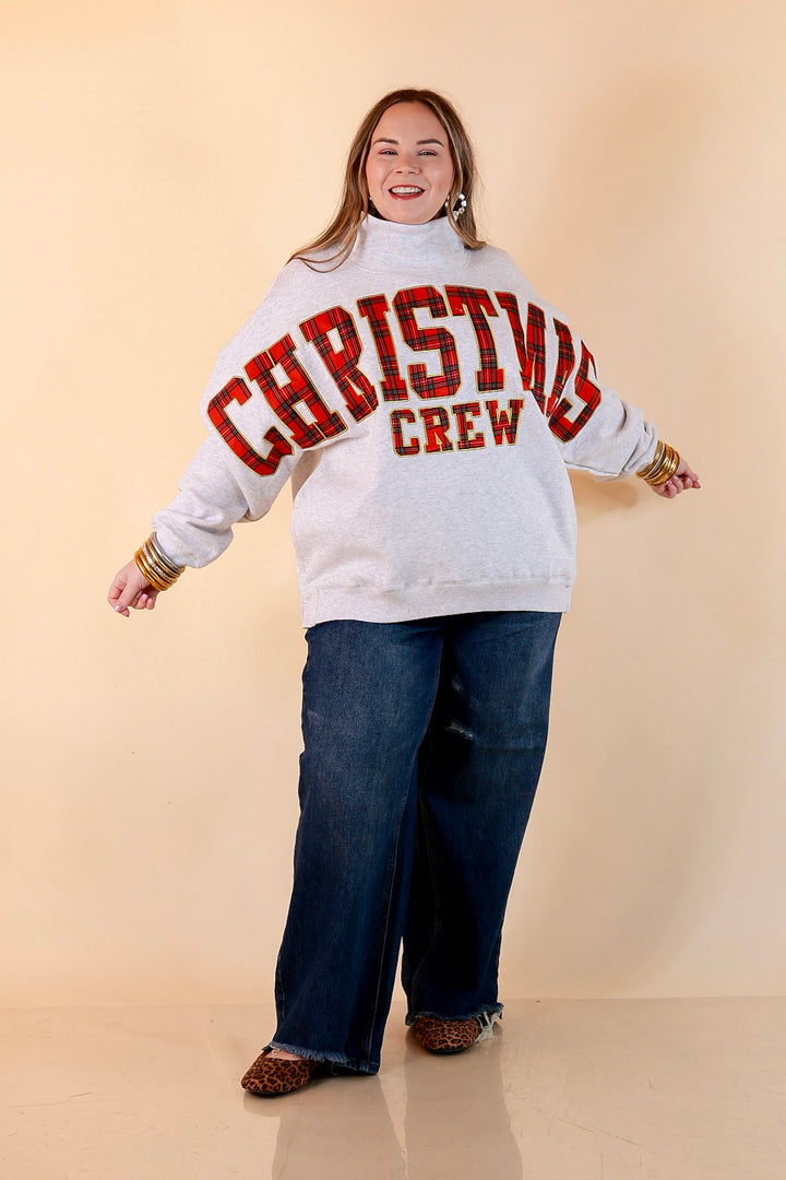 Plaid Tidings Christmas Crew Sweatshirt in Heather Gray