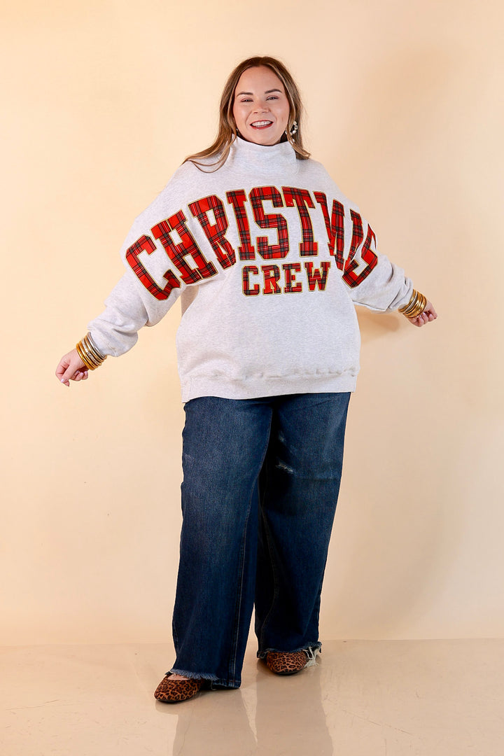 Plaid Tidings Christmas Crew Sweatshirt in Heather Gray