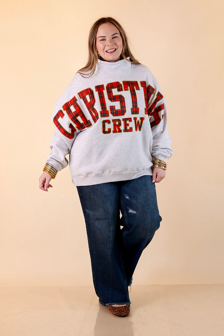 Plaid Tidings Christmas Crew Sweatshirt in Heather Gray