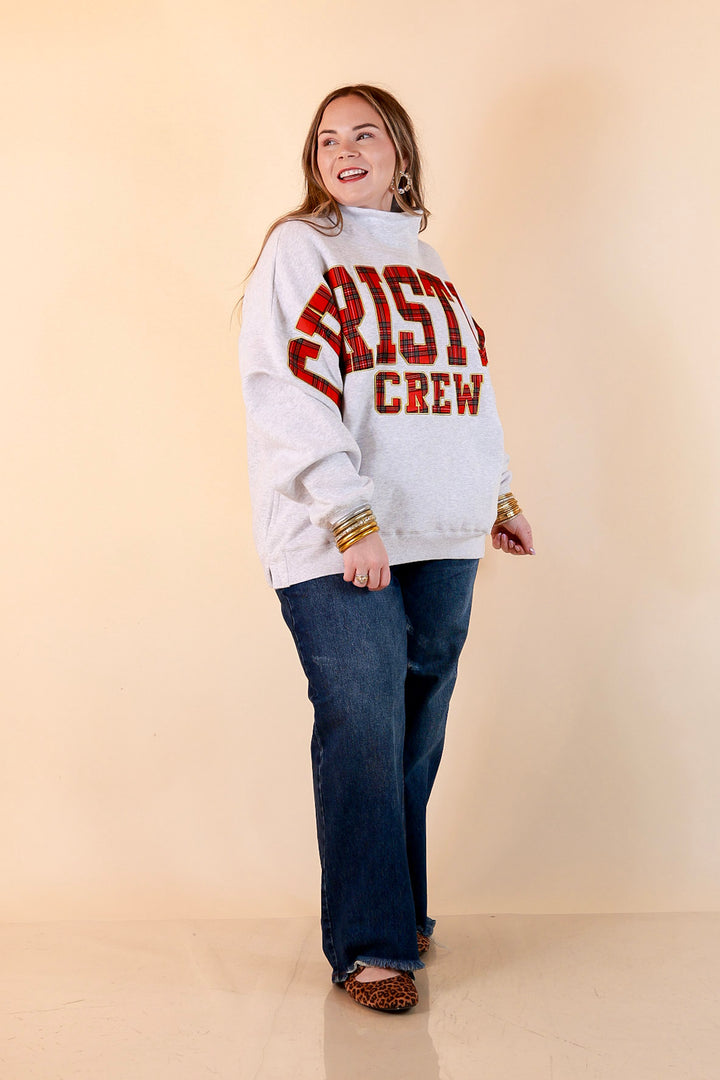 Plaid Tidings Christmas Crew Sweatshirt in Heather Gray