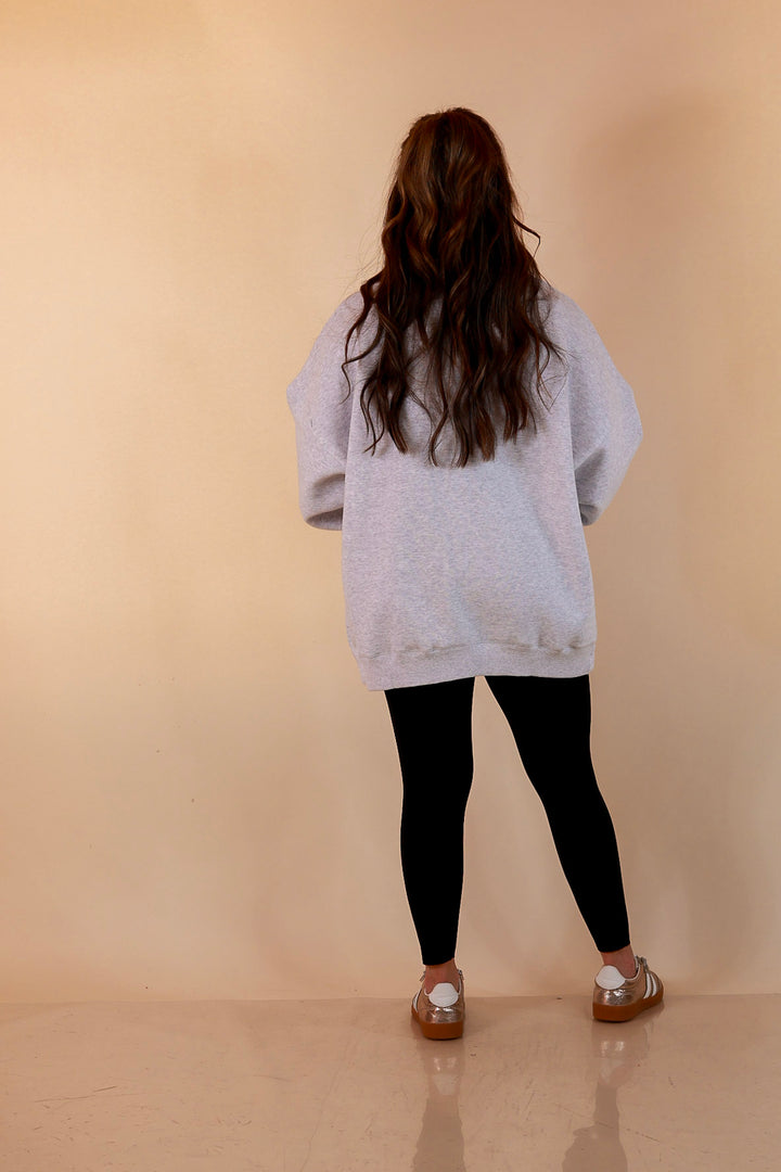 Plaid Tidings Christmas Crew Sweatshirt in Heather Gray