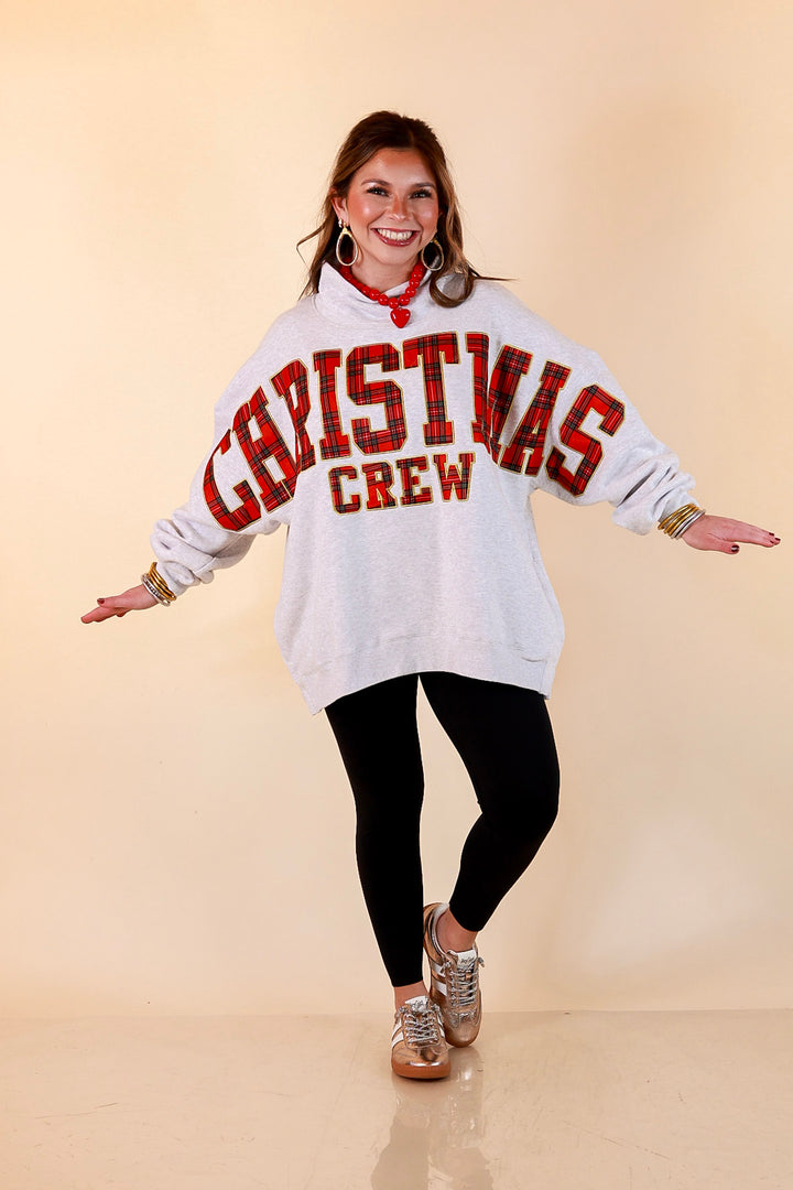 Plaid Tidings Christmas Crew Sweatshirt in Heather Gray