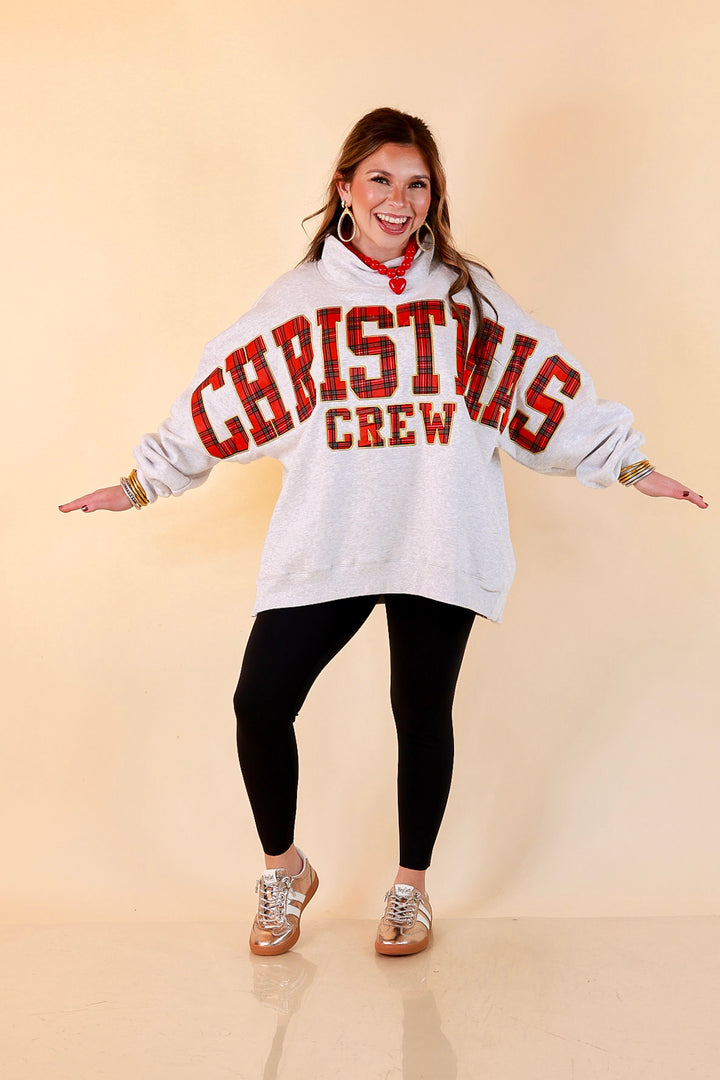 Plaid Tidings Christmas Crew Sweatshirt in Heather Gray