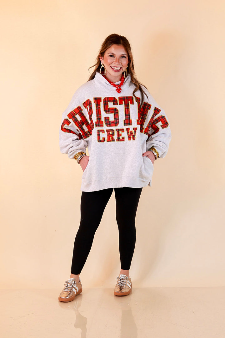 Plaid Tidings Christmas Crew Sweatshirt in Heather Gray