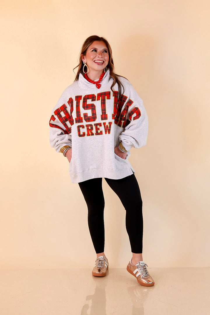 Plaid Tidings Christmas Crew Sweatshirt in Heather Gray