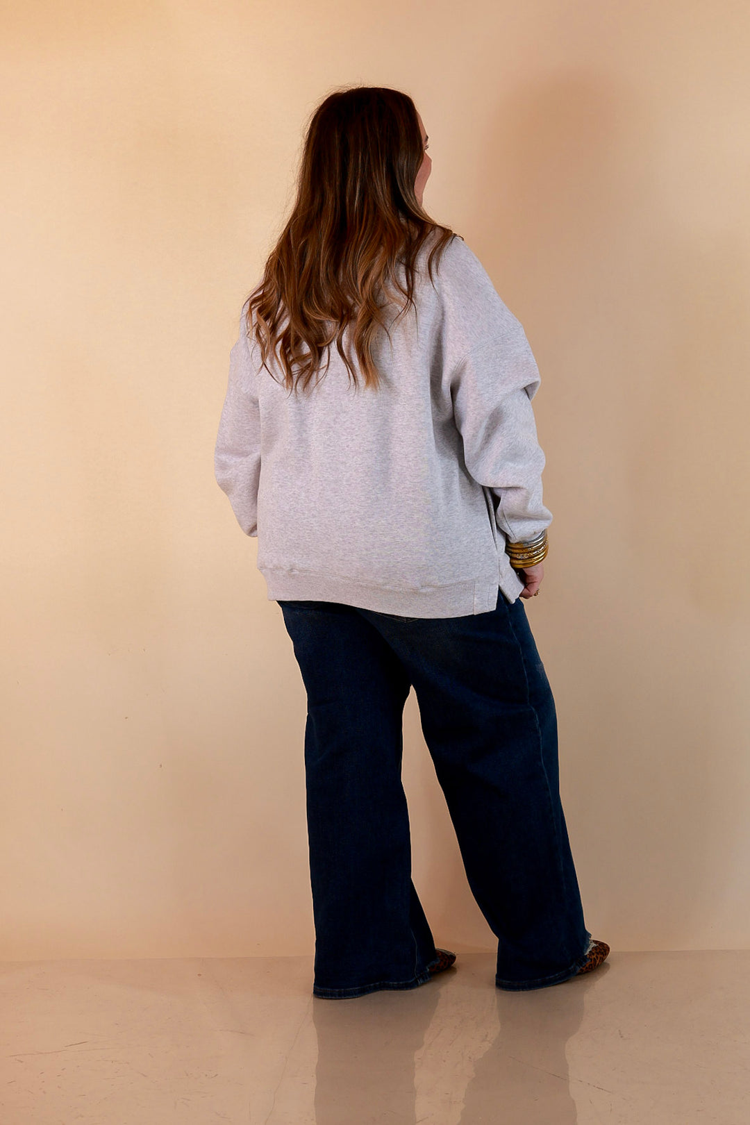 Plaid Tidings Christmas Crew Sweatshirt in Heather Gray