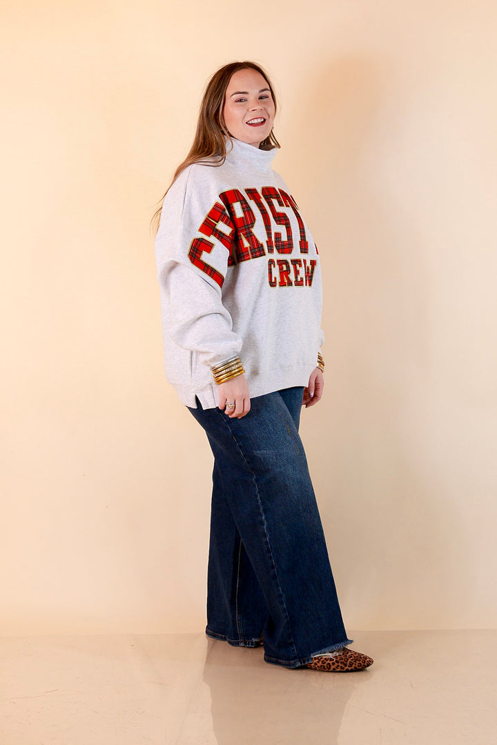 Plaid Tidings Christmas Crew Sweatshirt in Heather Gray