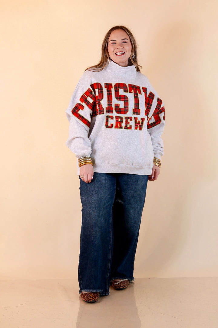 Plaid Tidings Christmas Crew Sweatshirt in Heather Gray