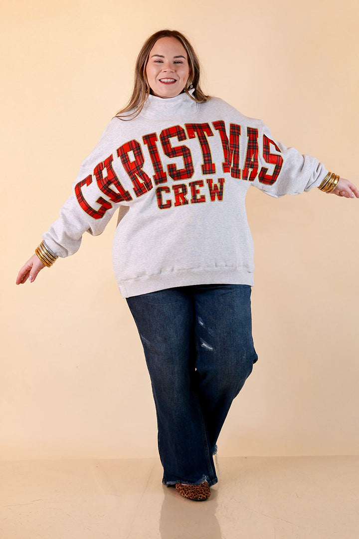 Plaid Tidings Christmas Crew Sweatshirt in Heather Gray