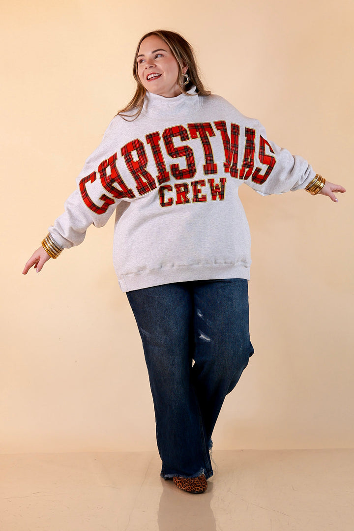 Plaid Tidings Christmas Crew Sweatshirt in Heather Gray