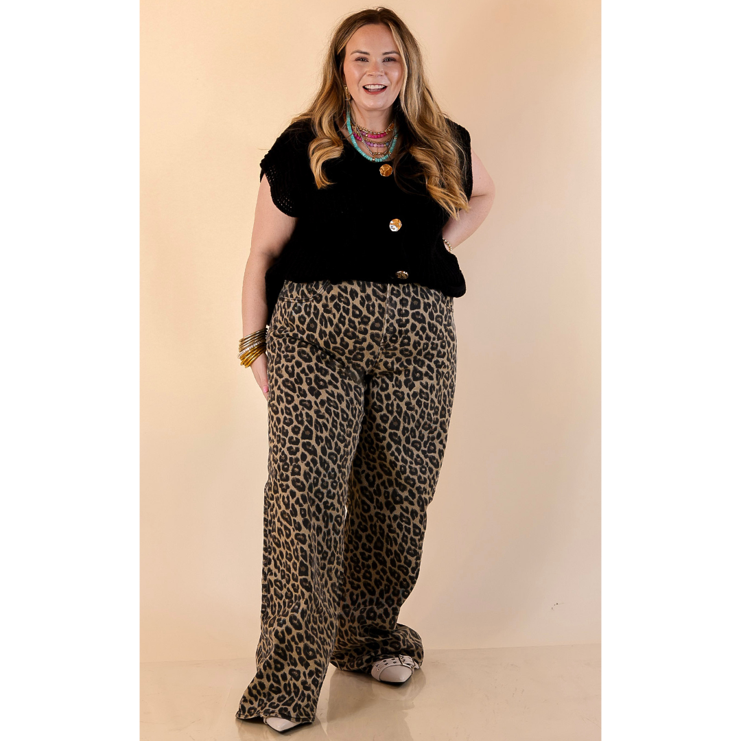 Plus | Risen | Naturally Bold Straight Wide Leg Jean in Cheetah Print