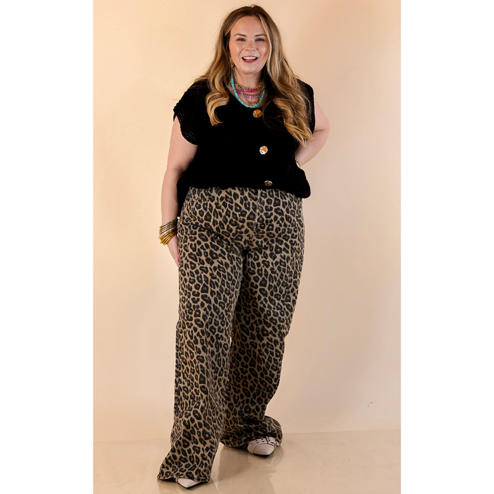 Plus | Risen | Naturally Bold Straight Wide Leg Jean in Cheetah Print
