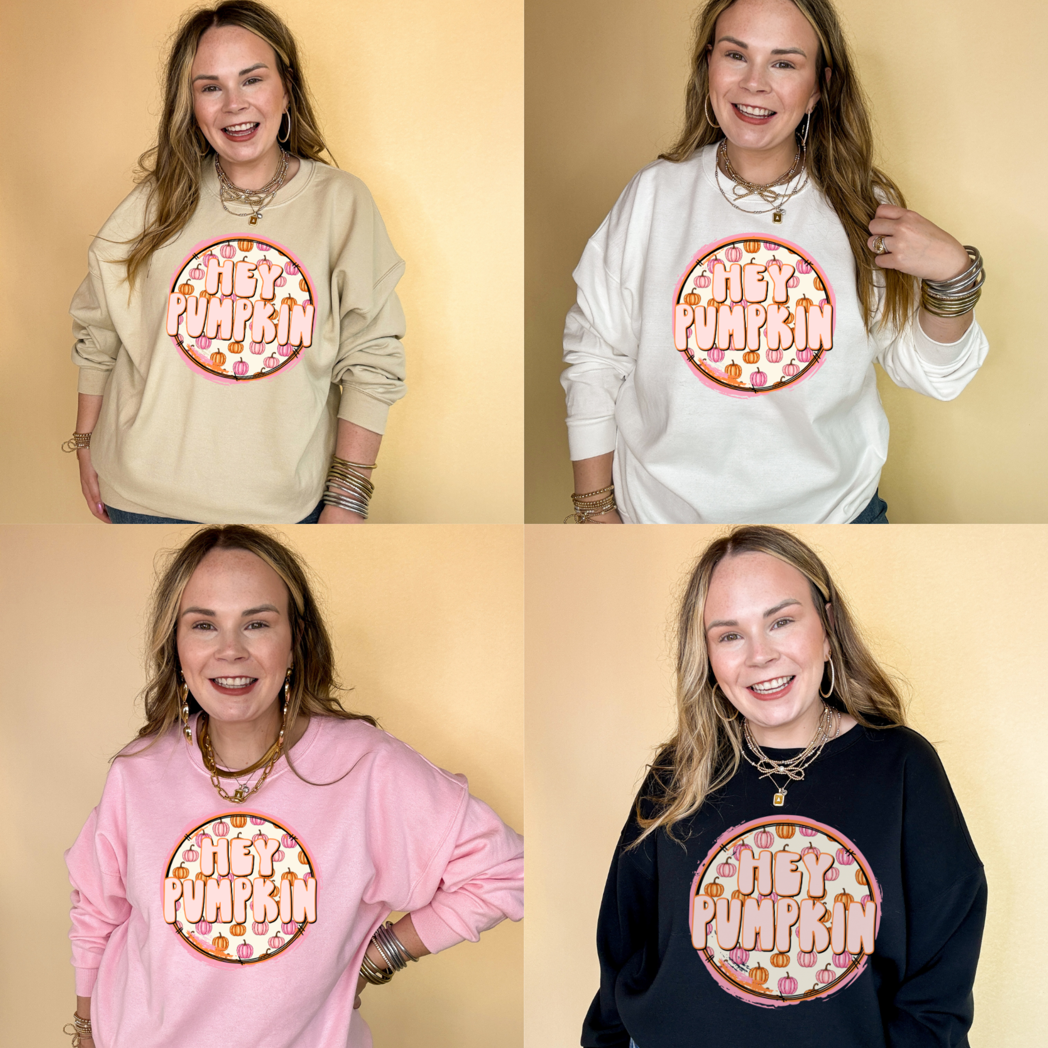 Online Exclusive | Hey Pumpkin with Mini pink and Orange pumpkins Graphic Sweatshirt in Multiple Color Options