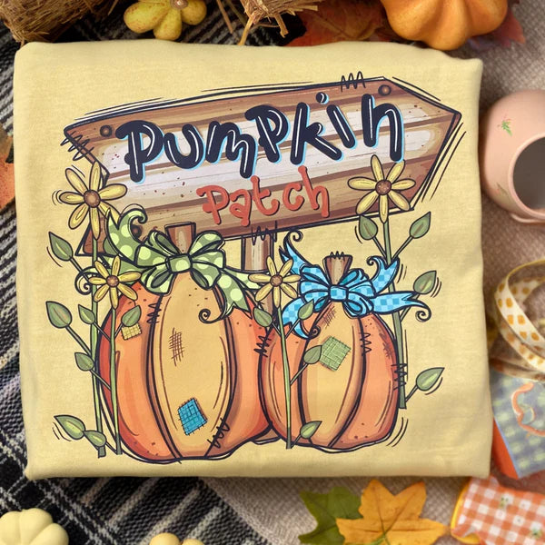 Pumpkin patch graphic tee in mustard yellow