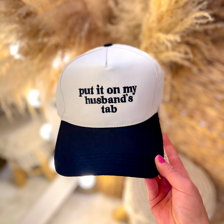 Put It On My Husband's Tab Two Tone Canvas Trucker Cap in Multiple Color Options