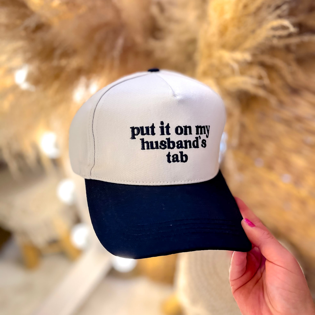 Put It On My Husband's Tab Two Tone Canvas Trucker Cap in Multiple Color Options