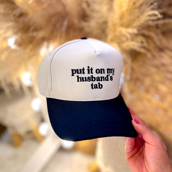 Put It On My Husband's Tab Two Tone Canvas Trucker Cap in Multiple Color Options