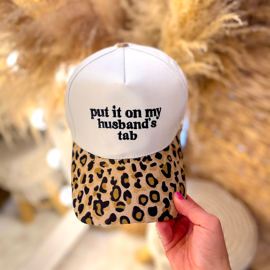 Put It On My Husband's Tab Two Tone Canvas Trucker Cap in Multiple Color Options