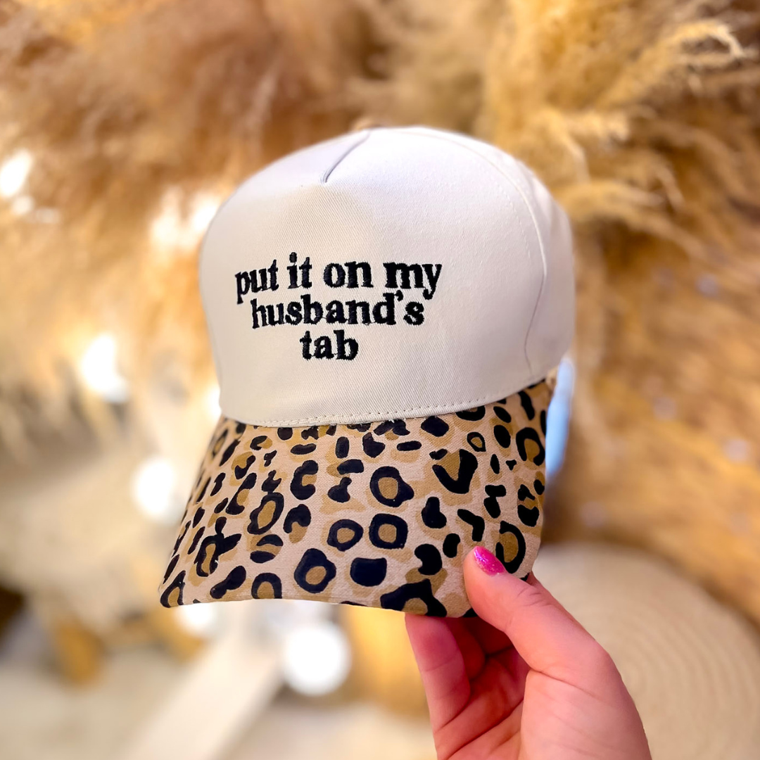 Put It On My Husband's Tab Two Tone Canvas Trucker Cap in Multiple Color Options