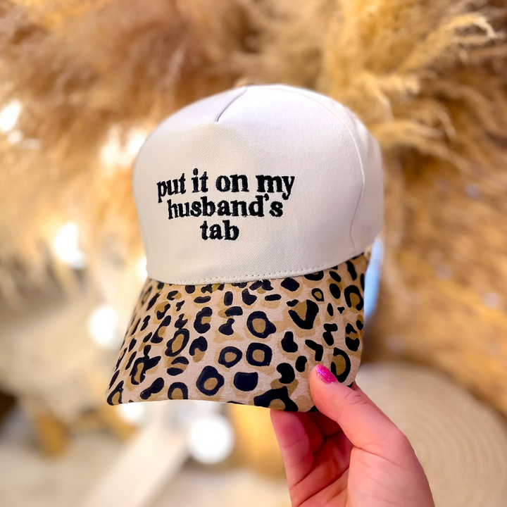 Put It On My Husband's Tab Two Tone Canvas Trucker Cap in Multiple Color Options