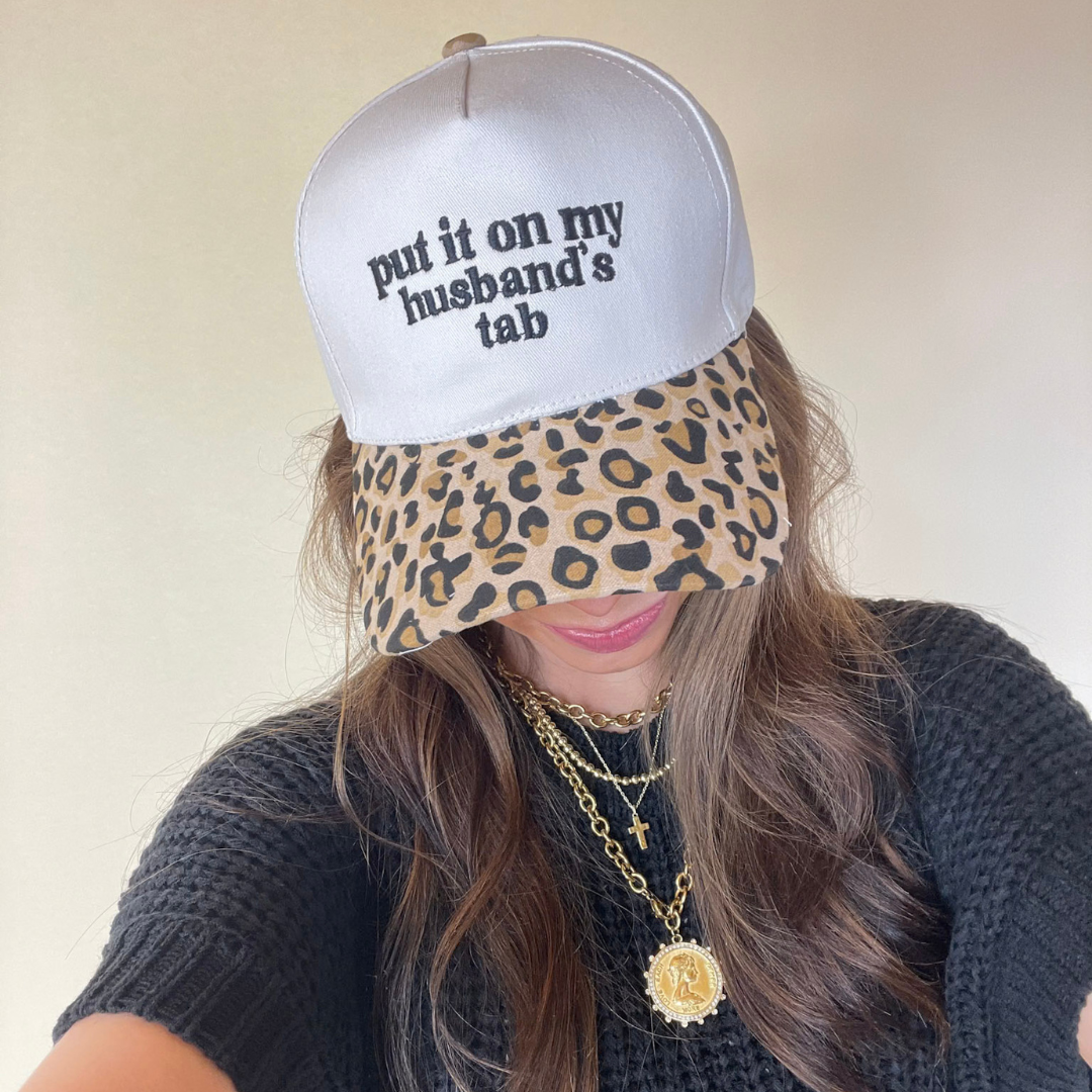 Put It On My Husband's Tab Two Tone Canvas Trucker Cap in Multiple Color Options