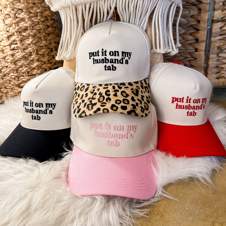 Put It On My Husband's Tab Two Tone Canvas Trucker Cap in Multiple Color Options
